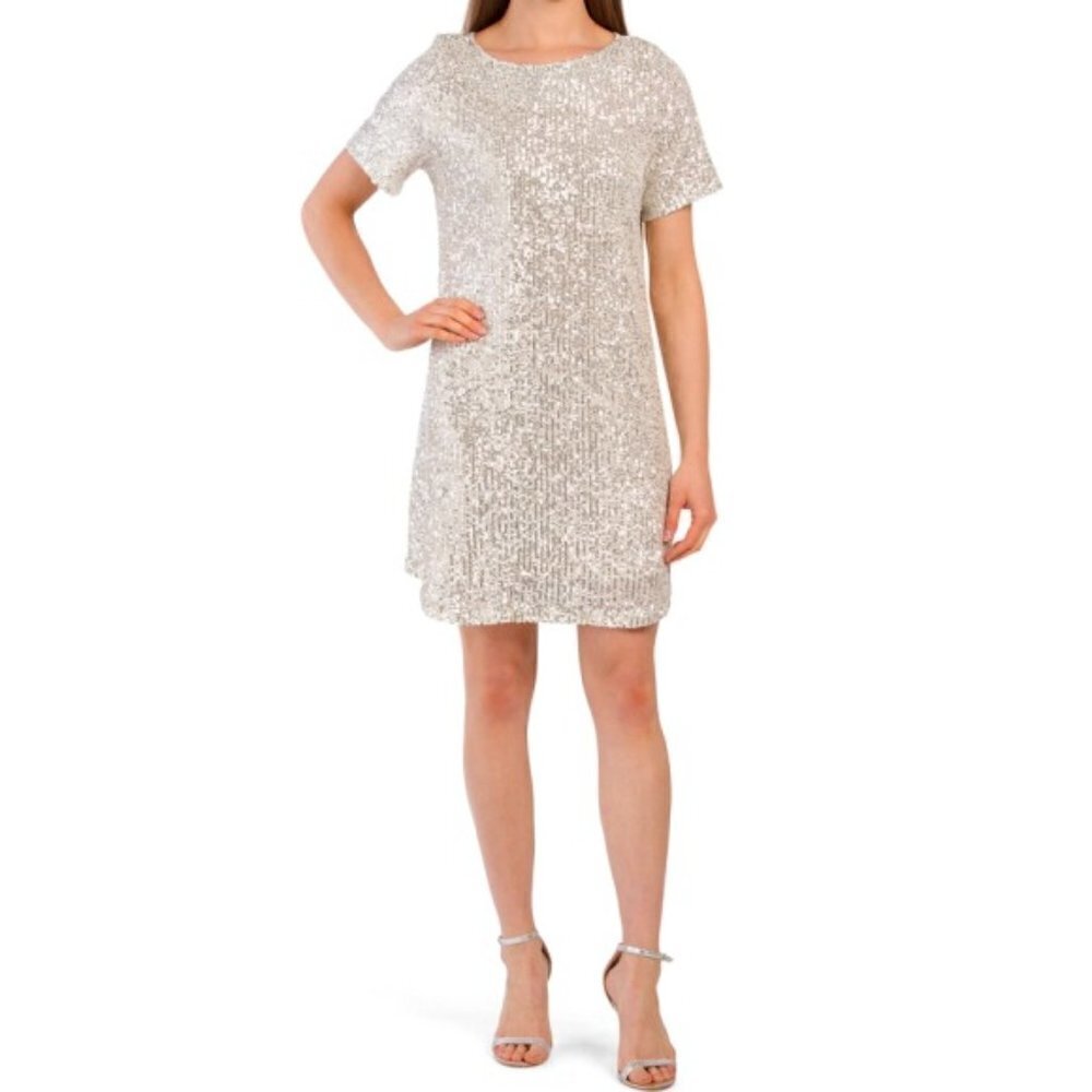 7 For All Mankind Sequin Mini Slip Dress, Silver/Champagne